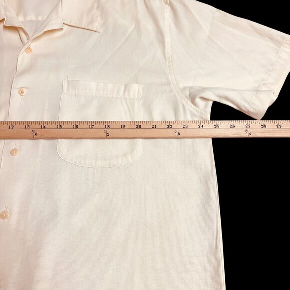 Vintage Cherokee Waikiki Wear Men's L Tan Rayon Camp Shirt Guitar Embroidery - Picture 11 of 13